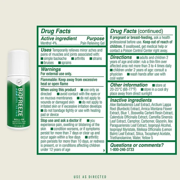 BiOFREEZE Cool the pain Menthol Pain Relief Roll-On, 3 fl. oz., 2 pk. - Imagen 4