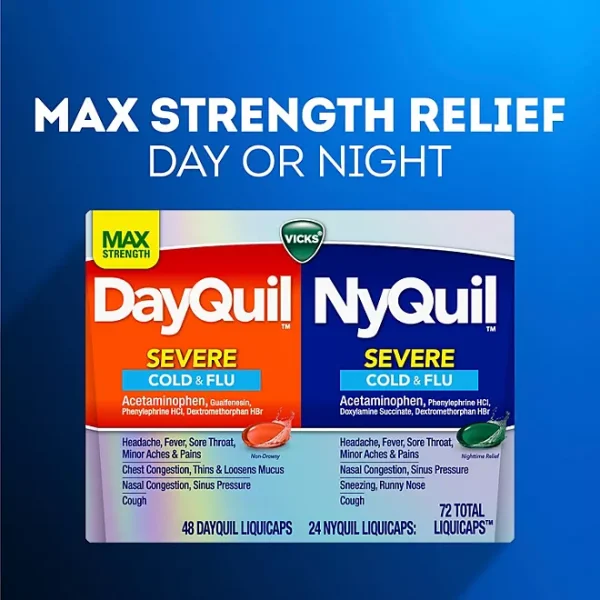 Vicks DayQuil & NyQuil Severe Cough, Cold & Flu Relief LiquiCaps, 72 ct. - Imagen 2