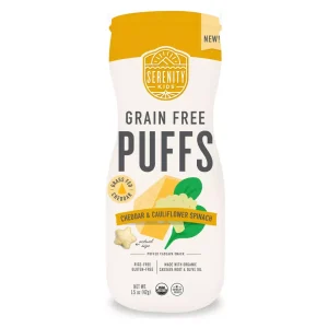 Serenity Kids Grass Fed Cheddar and Organic Cauliflower & Spinach Grain Free Puffs Baby & Toddler Snacks