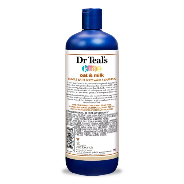 Dr Teal's Kids' 3-in-1 Bubble Bath Body Wash & Shampoo - Oat & Milk - 20 fl oz - Imagen 2