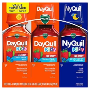 Vicks DayQuil & NyQuil Kids' Cold & Cough Liquid, Berry, 8 fl. oz., 3 pk.